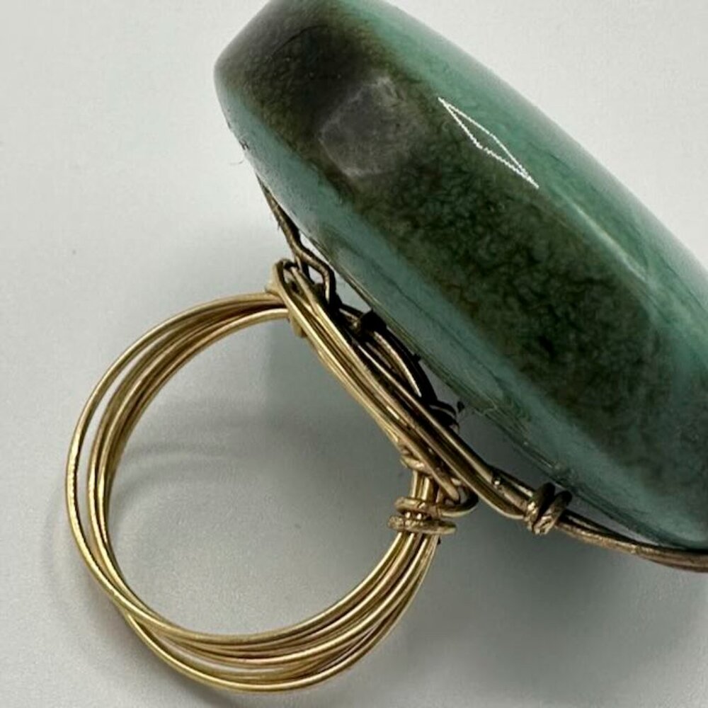 Massive Round Ceramic Green Statement Ring - image 4